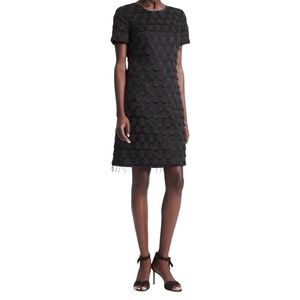 Banana Republic Black T Shirt Dot‎ Dress Fringed Hem Sleeveless Sheath Sz 10